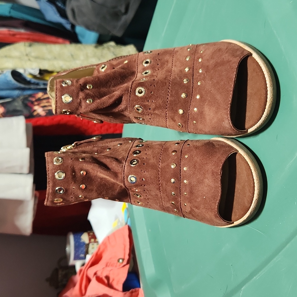Geox Respira Brown Peep-Toe Ankle Boots
